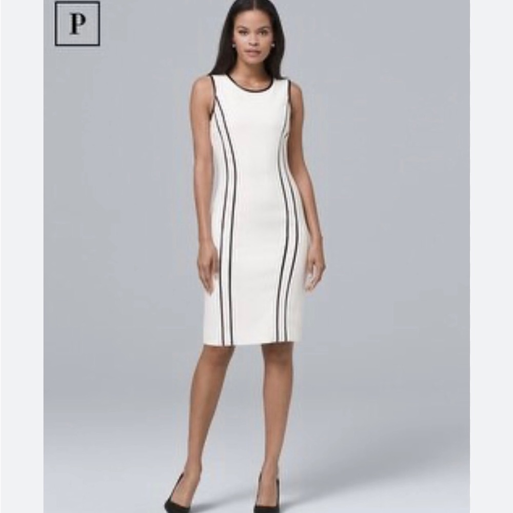 WHBM STUNNING Faux Leather Trim White Sleeveless Dress 12P